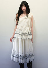 Tencel Embroidered Strap Tank Fold Skirt Set image 3